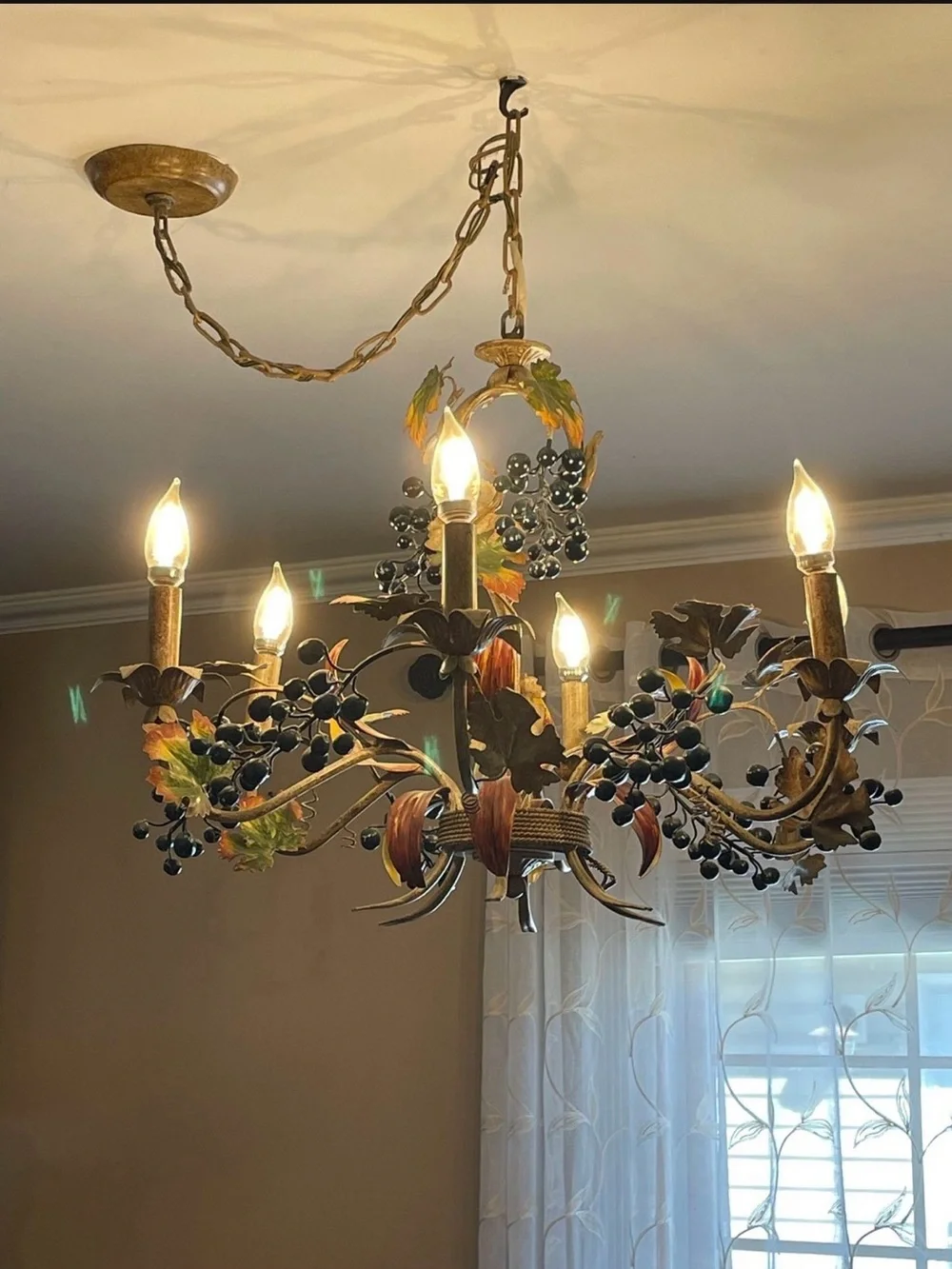 Gilded Vineyard 6-Light Floral Chandelier - Black Berry Accents